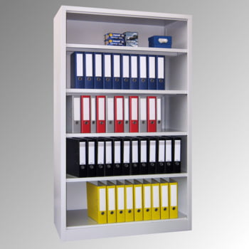 Flügeltürenschrank - Vollblechtüren - 1.950x1.200x500 mm (HxBxT) - 4 Einlegeböden verzinkt - Zylinderschloss - lichtgrau/feuerrot