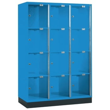 Fächerschrank mit Sichtfenstern aus Acrylglas, Breite 122 cm, Höhe 175 cm, Tiefe 50 cm, 3x4 Fächer