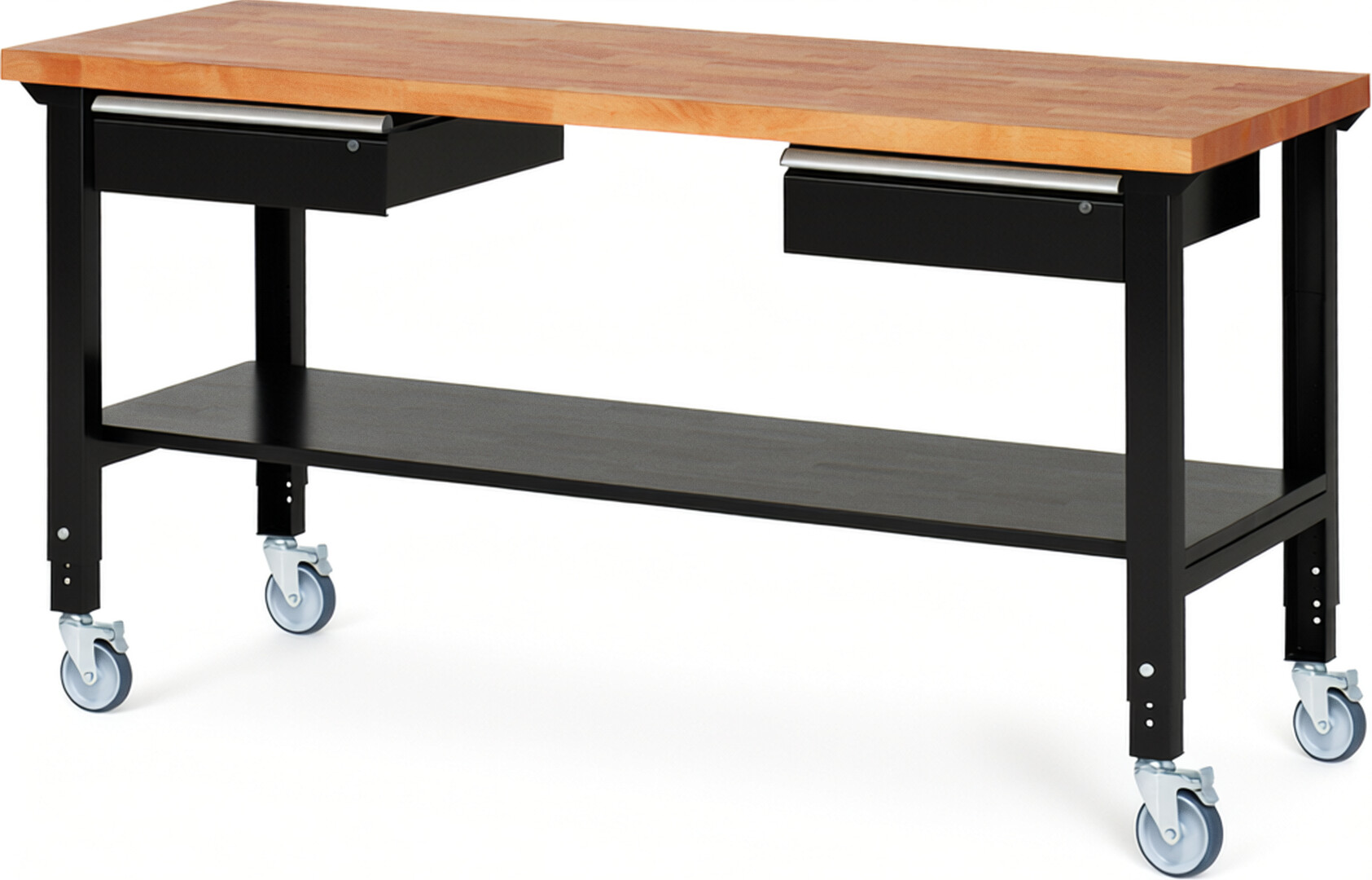 RAU Werkbank schwarz - Breite 200 cm - Tiefe 70 cm - Höhe 100 cm - Buche-Massiv Arbeitsplatte 40 mm