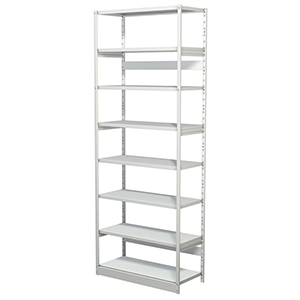 Aktenregal, Büroregal - Steckregal ohne Rückwand, Grundfeld, 8 Fachböden, 7 OH, BxTxH 960x400x2600 mm, lichtgrau