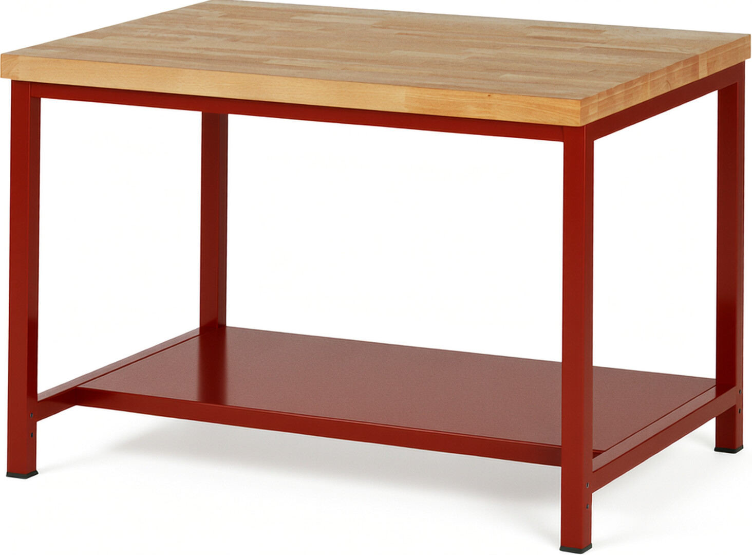 Werkbank Modell 8000 rot, BxTxH 1250x900x840-1040 mm,  Buche-Massiv Arbeitsplatte 40 mm