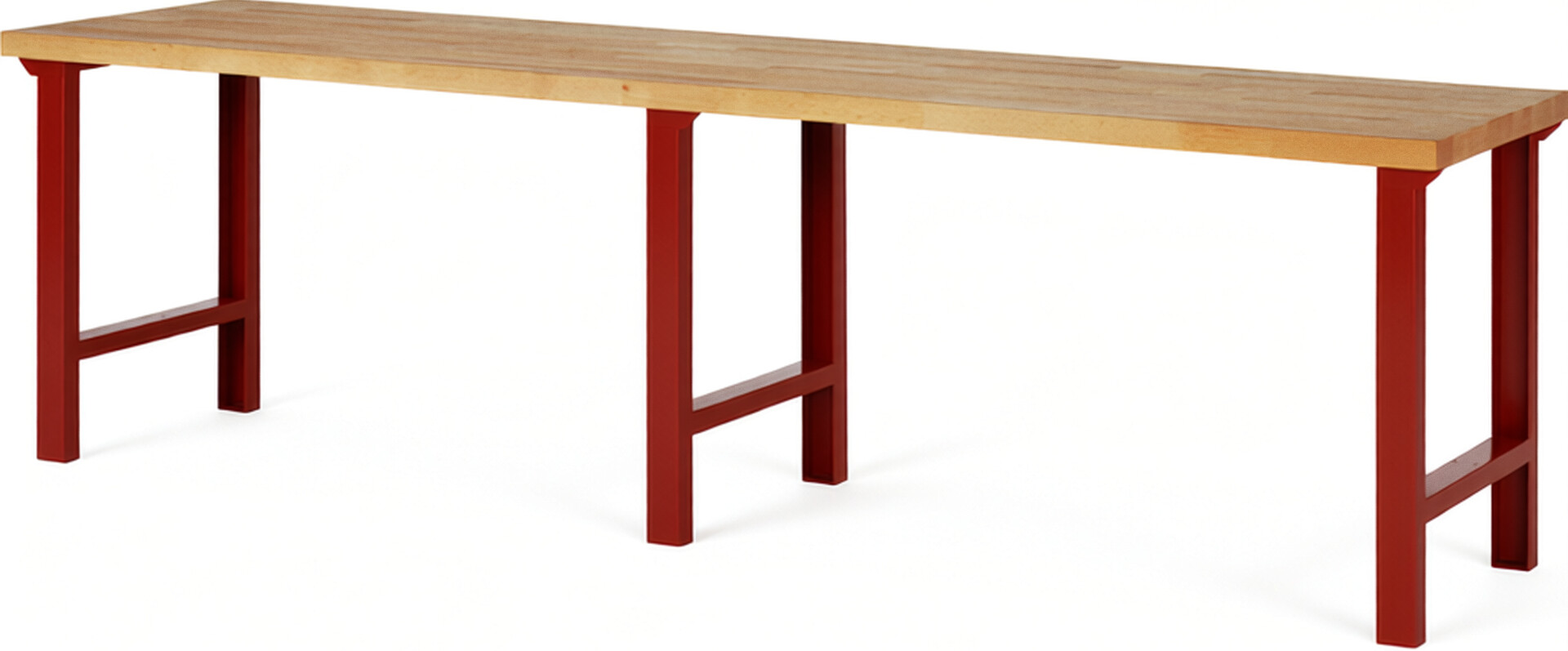 Werkbank Modell 7000 rot, BxTxH 3000x700x840 mm,  Buche-Massiv Arbeitsplatte 40 mm