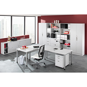 PC-Schreibtisch, BxTxH 1800x800-1000x685-810 mm, höhenverstellbar, 4-Fuß-Gestell, Platten-/Gestellfarbe weiß/weißalu