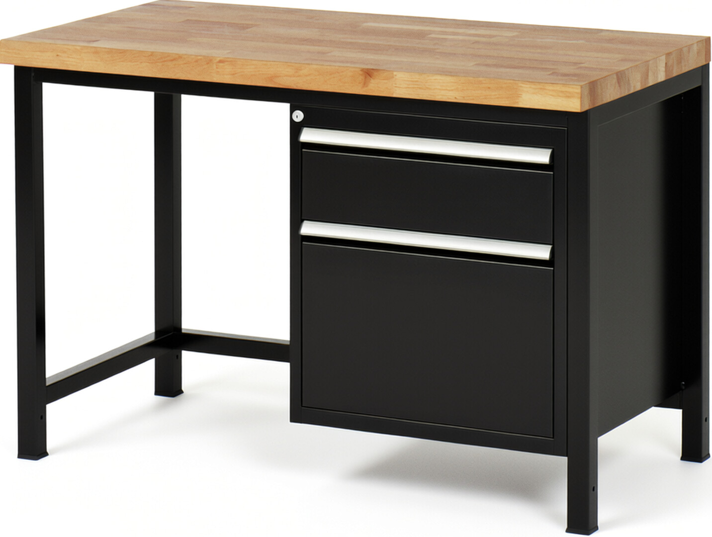 RAU Werkbank schwarz - Breite 125 cm - Tiefe 70 cm - Höhe 84 cm - Buche-Massiv Arbeitsplatte 40 mm