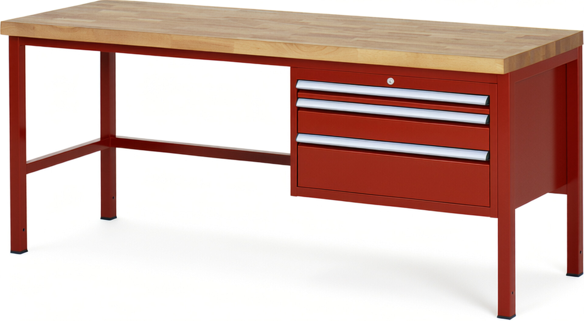 Werkbank Modell 8226 rot, BxTxH 2000x700x840 mm,  Buche-Massiv Arbeitsplatte 40 mm,  3 Schubladen mit  Vollauszug 100 % und  SoftClosing
