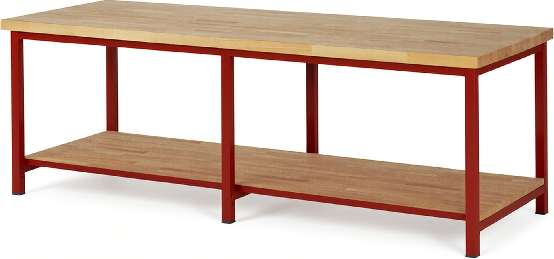 Werkbank Modell 8000 rot, BxTxH 2500x900x840 mm,  Buche-Massiv Arbeitsplatte 40 mm