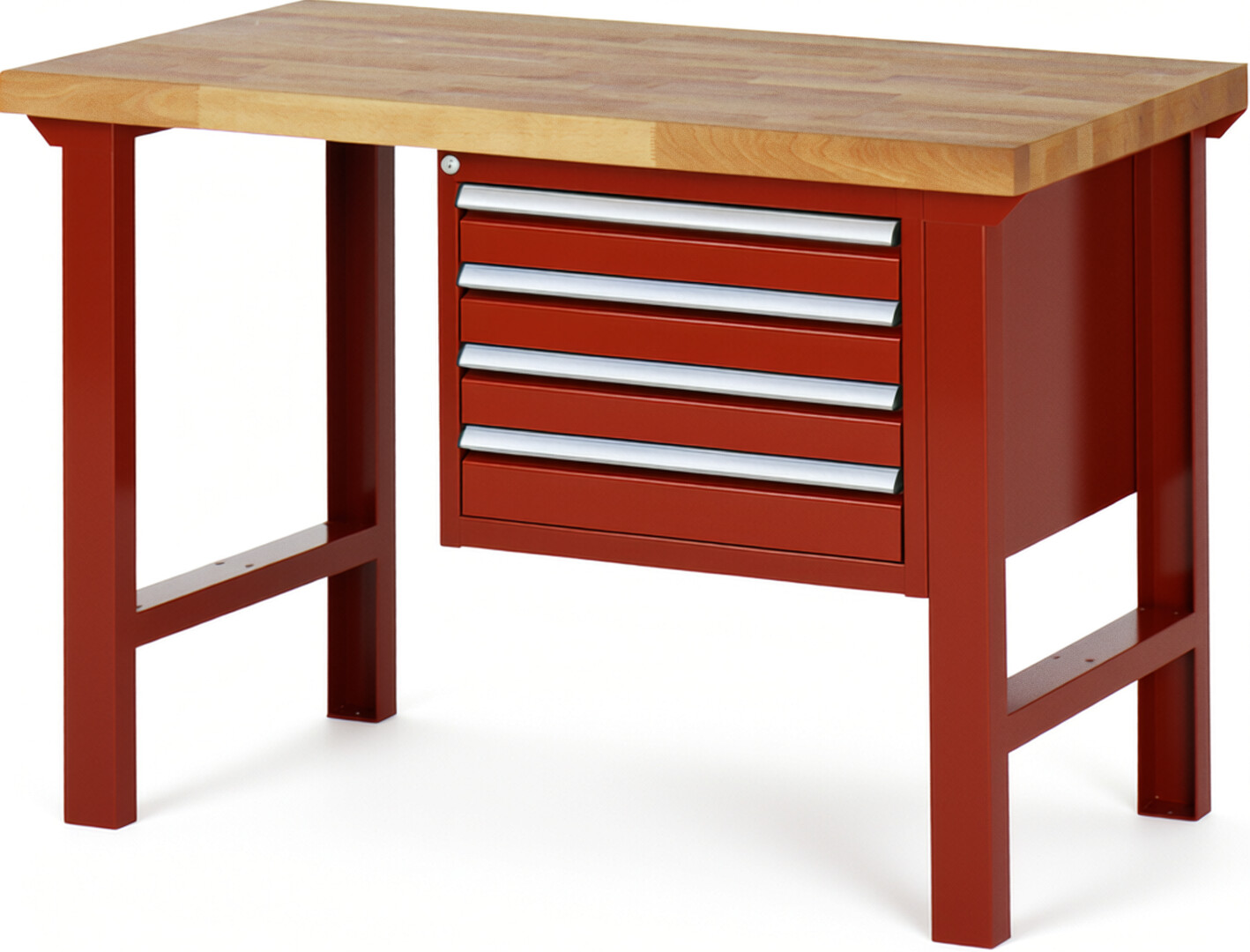 RAU Werkbank rot - Breite 125 cm - Tiefe 70 cm - Höhe 84 cm - Buche-Massiv Arbeitsplatte 40 mm