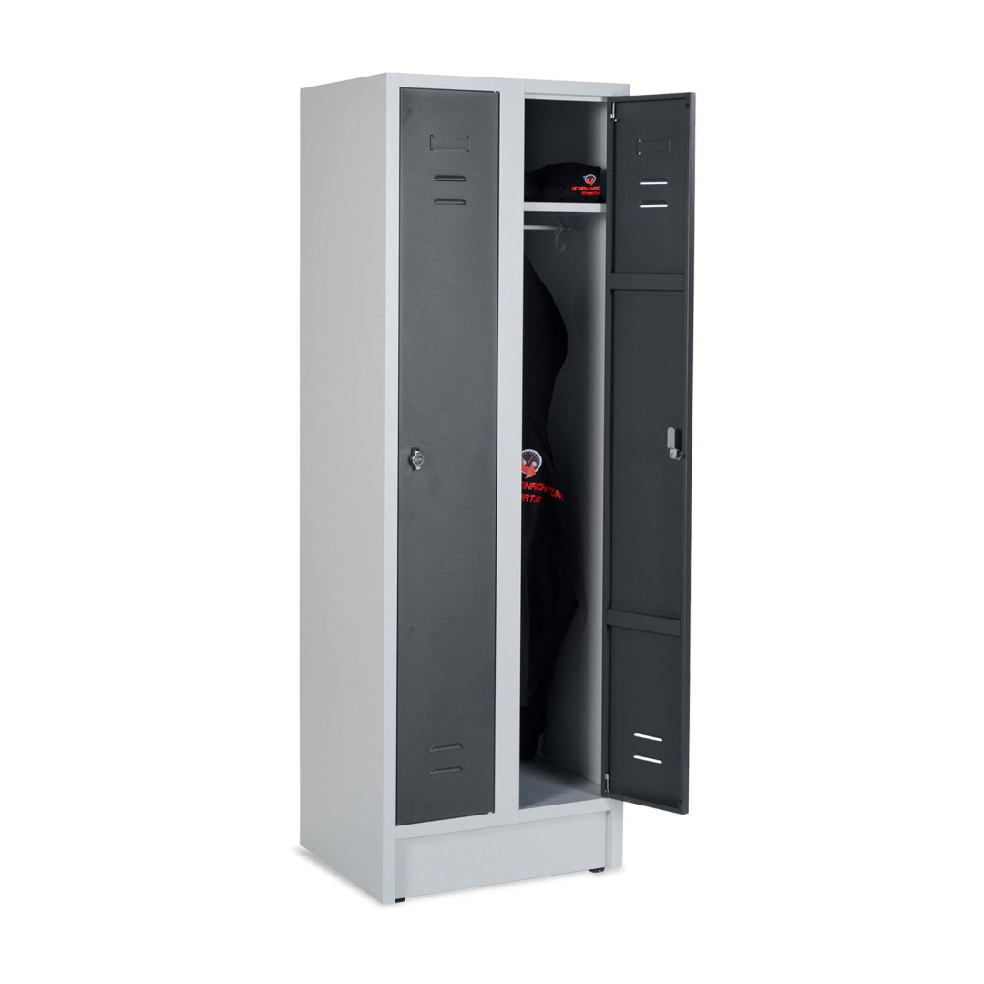 Kleiderspind, 2 Abteile, Abteilbreite 300 mm, Höhe 180 cm, Breite 60 cm, RAL 7035 Lichtgrau / RAL 7016 Anthrazitgrau