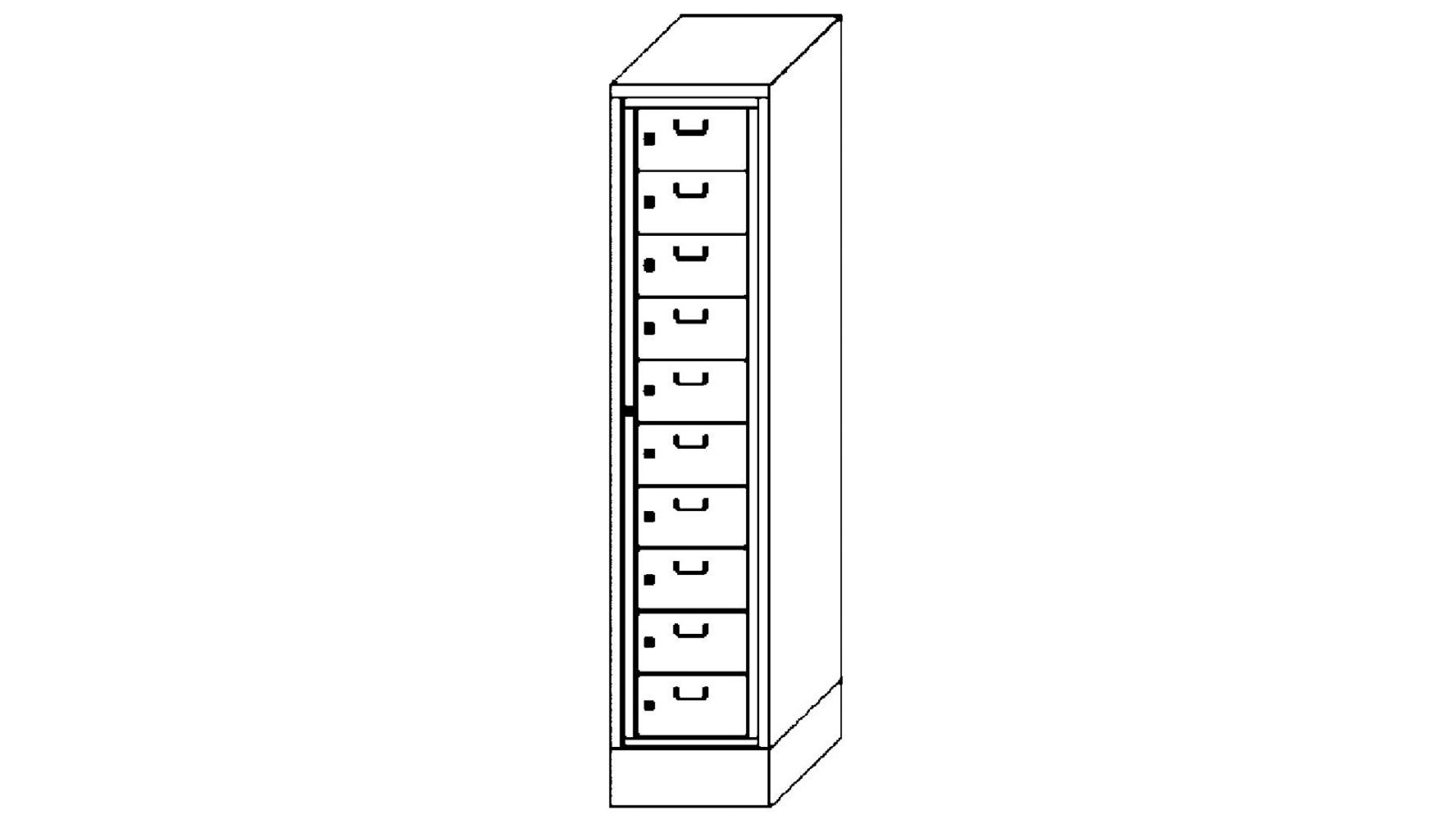 Wäscheschrank / Wäscheverteilschrank - 10 Fächer a 315 mm - 1.850x400x500 mm (HxBxT) - Sockel - Zylinderschloss - lichtgrau/enzianblau