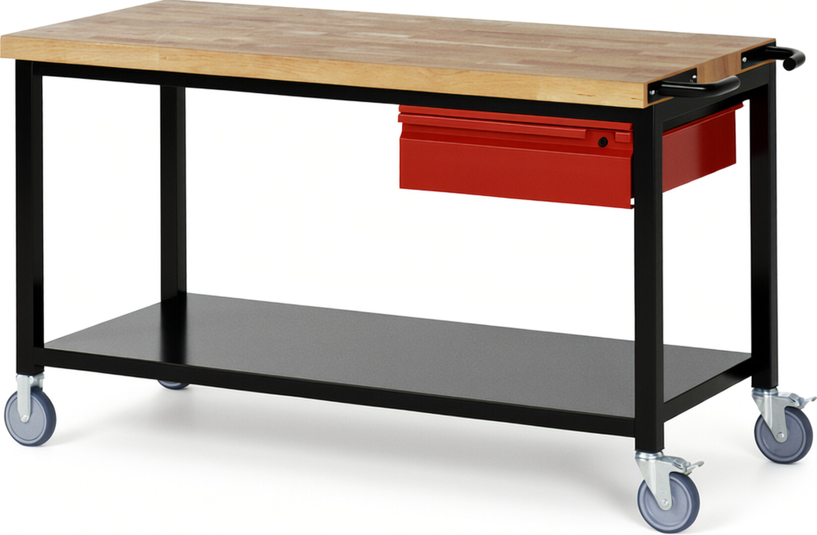 RAU Werkbank schwarz - rot - Breite 150 cm - Tiefe 70 cm - Höhe 88 cm - Buche-Massiv Arbeitsplatte 40 mm