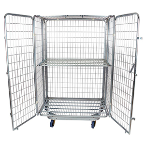 Safebox, nestbar, Traglast 750 kg, 1 klappbarer Zwischenboden, verzinkt, 4 Lenkrollen, BxTxH 1200x800x1800 mm