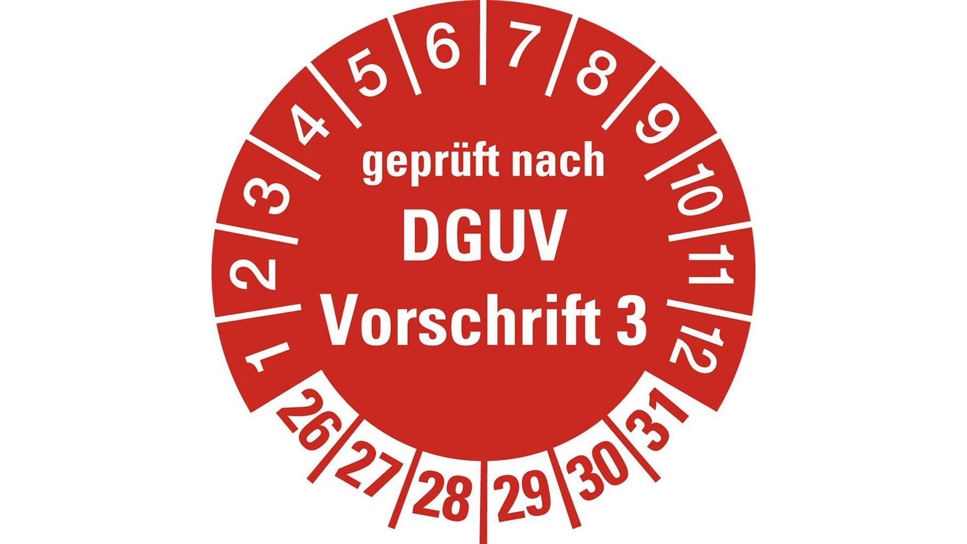 Hinweisschild, Plakette, rot, geprüft nach DGUV Vorschrift, Jahr 2026, PVC-Folie, Durchm. 30 mm, VE 10 Stück, Mindestabnahme 10 VE