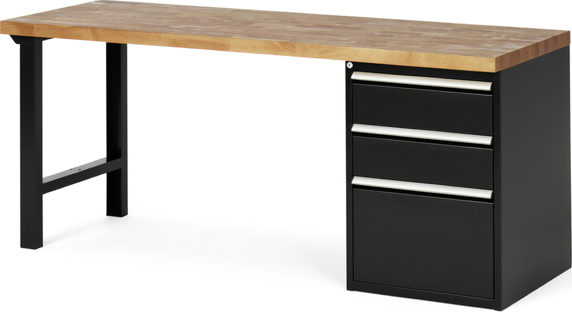 RAU Werkbank schwarz - Breite 200 cm - Tiefe 70 cm - Höhe 89 cm - Buche-Massiv Arbeitsplatte 40 mm