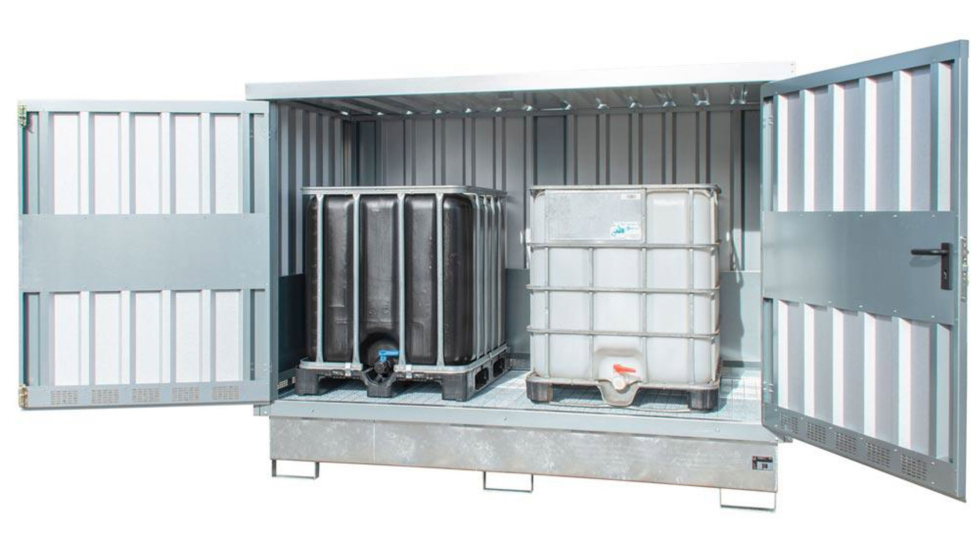 Gefahrstoff-Depot für 2x1000 l IBC, BxTxH 2835x1595x2180  mm, verzinkt