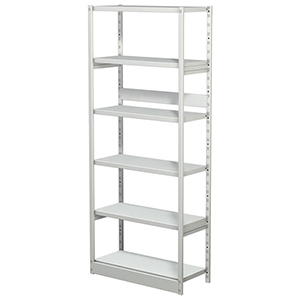 Aktenregal, Büroregal - Steckregal ohne Rückwand, Grundfeld, 6 Fachböden, 5 OH, BxTxH 750x300x1900 mm, lichtgrau