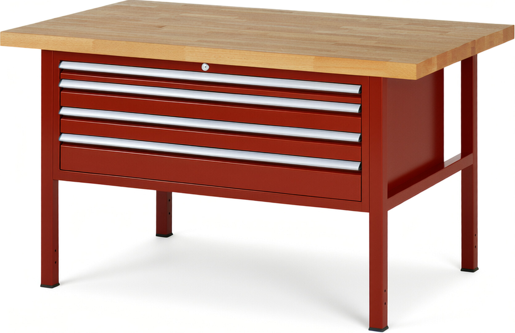 RAU Werkbank rot - Breite 150 cm - Tiefe 90 cm - Höhe 84 cm - Buche-Massiv Arbeitsplatte 40 mm