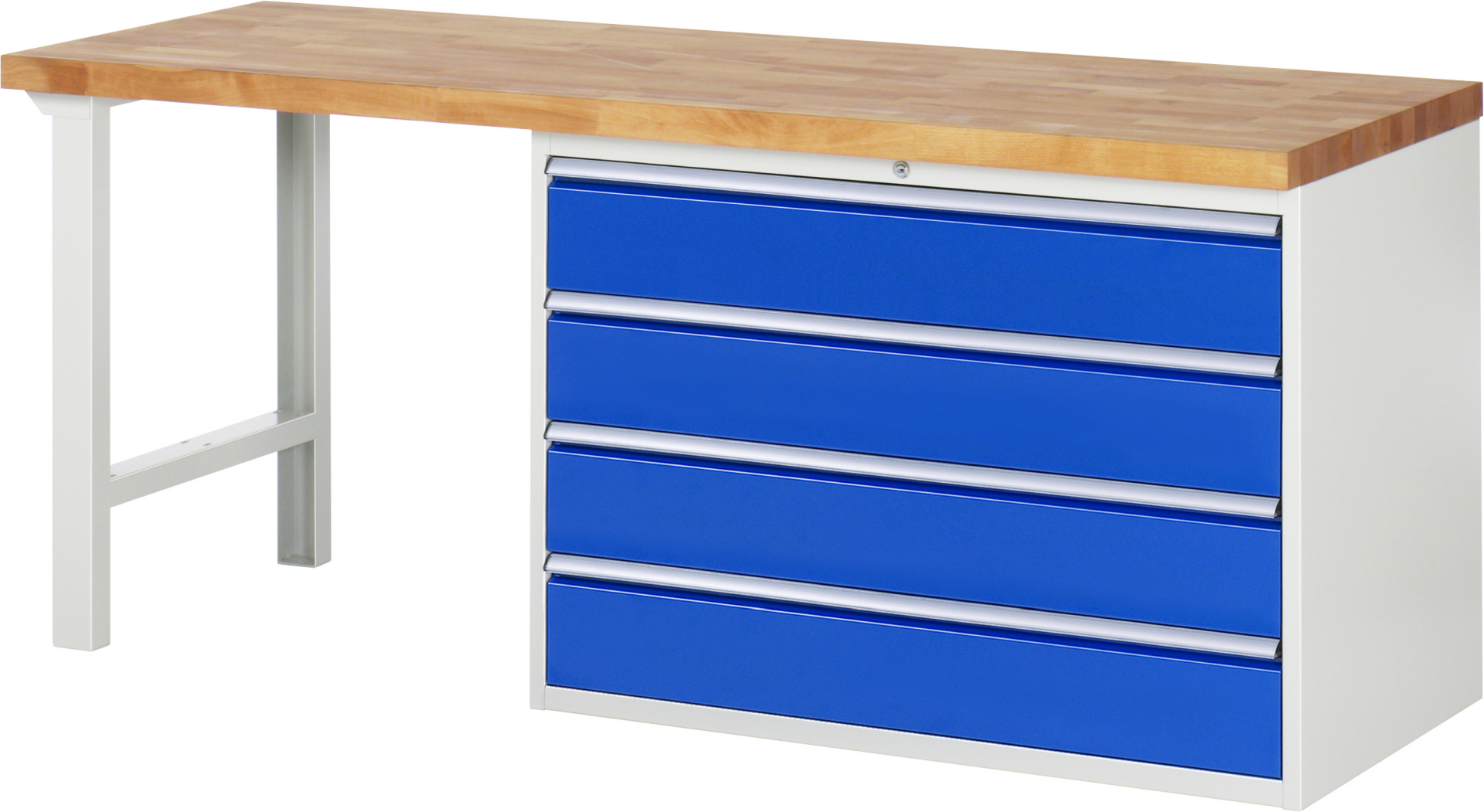 Werkbank Modell 7709 rot - schwarz, BxTxH 2000x700x890 mm,  Buche-Massiv Arbeitsplatte 40 mm,  4 Schubladen mit  Vollauszug 100 % und  SoftClosing