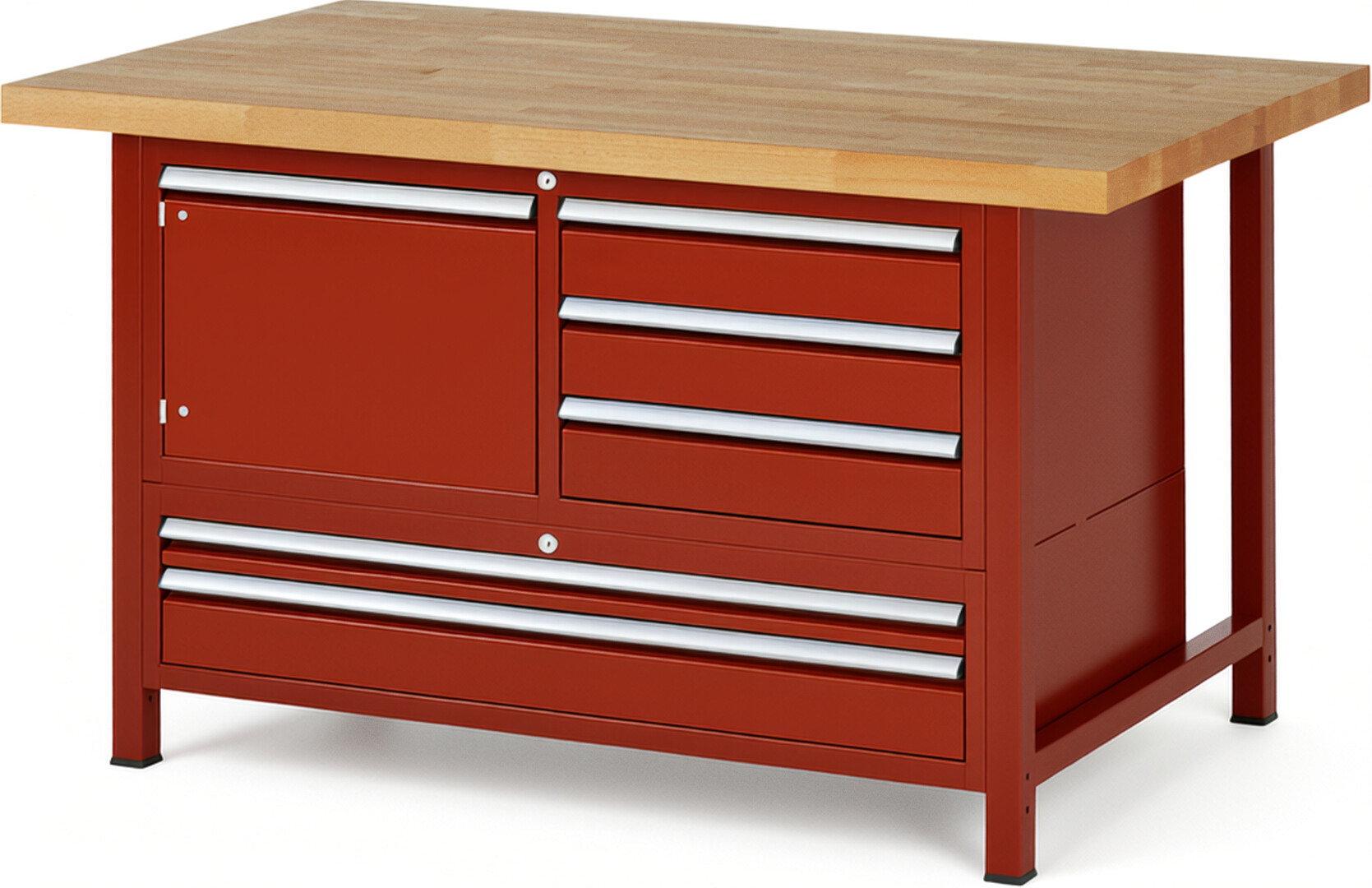 RAU Werkbank rot - Breite 150 cm - Tiefe 90 cm - Höhe 104 cm - Buche-Massiv Arbeitsplatte 40 mm