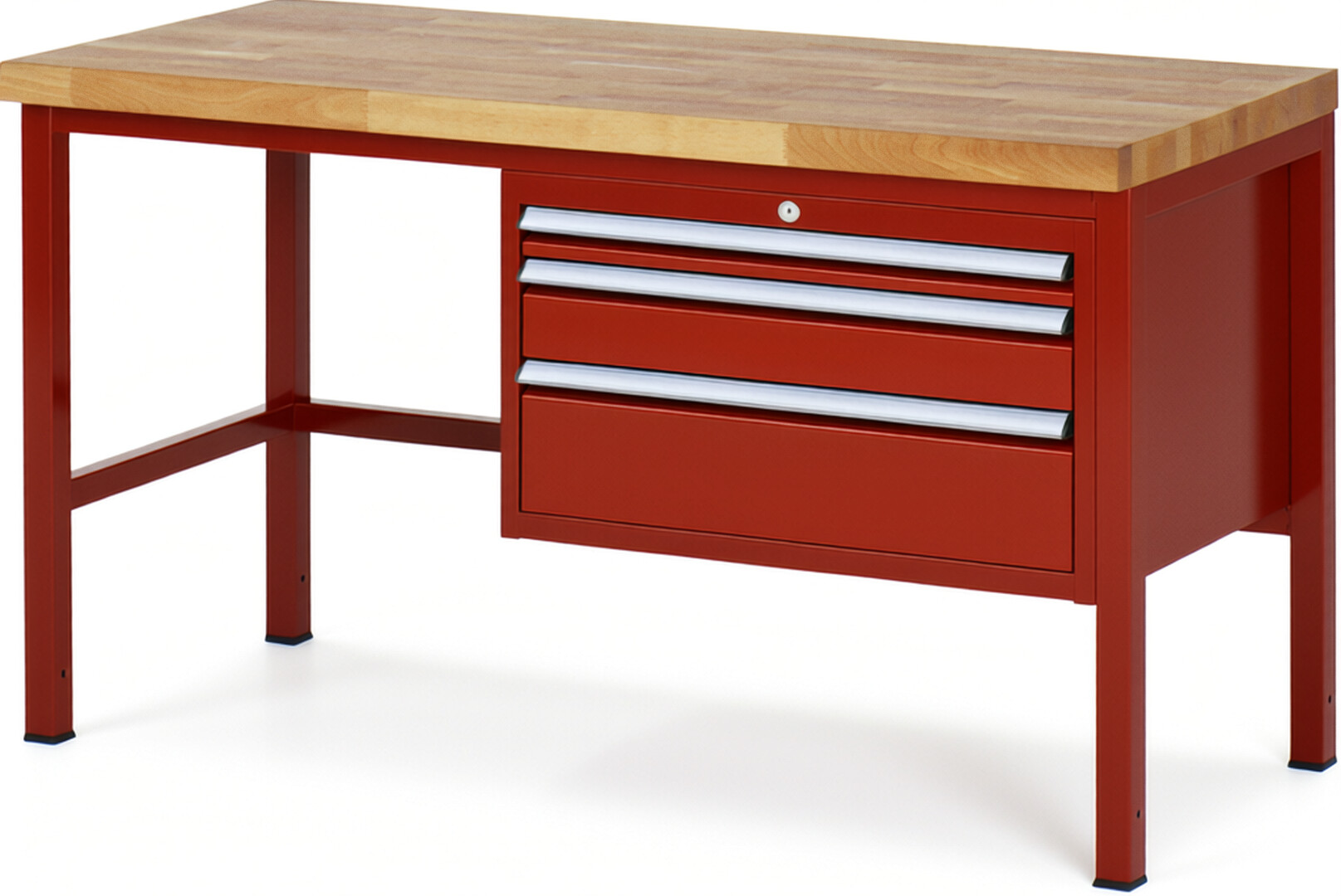 Werkbank Modell 8226 rot, BxTxH 1500x700x840-1040 mm,  Buche-Massiv Arbeitsplatte 40 mm,  3 Schubladen mit  Vollauszug 100 % und  SoftClosing