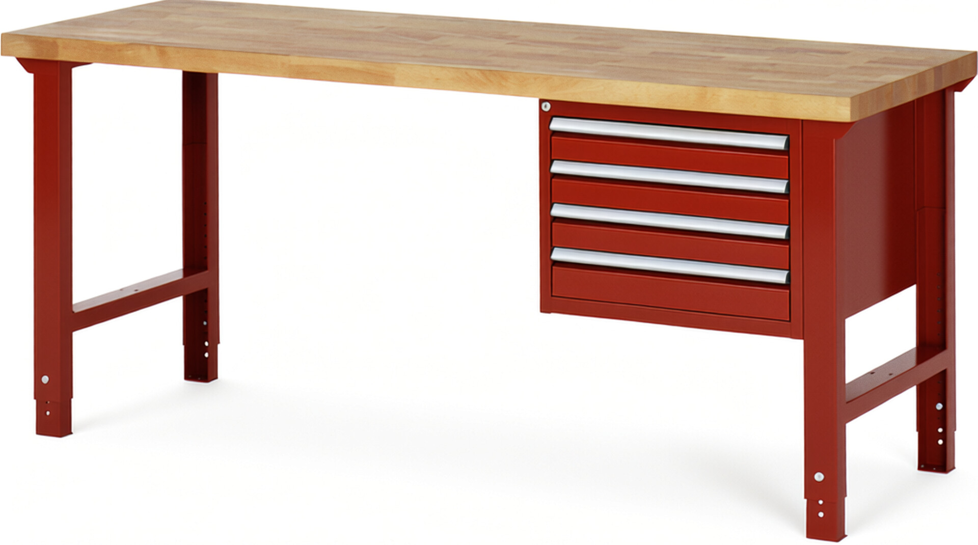 RAU Werkbank rot - Breite 200 cm - Tiefe 70 cm - Höhe 114 cm - Buche-Massiv Arbeitsplatte 40 mm