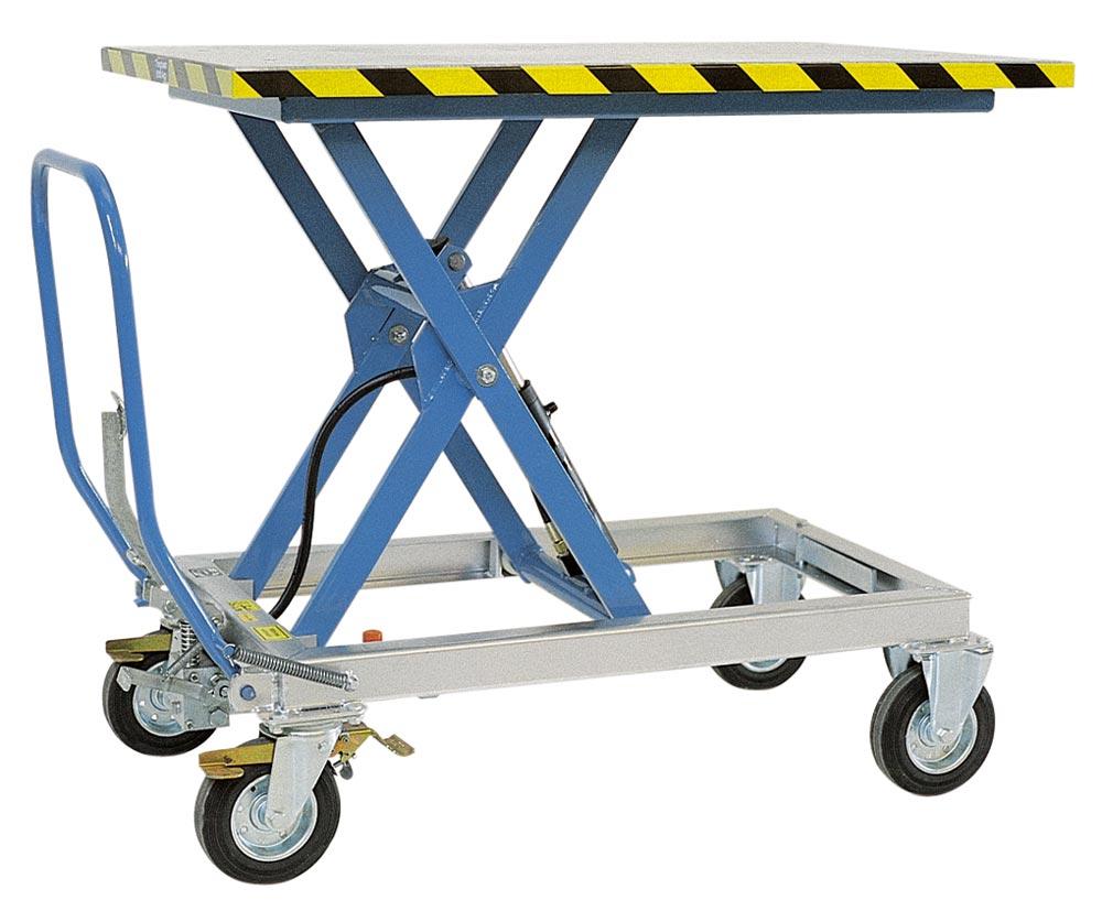 Scherenhubwagen, Traglast 500 kg, Hubbereich 250-860 mm, Tischplatte BxT 1190x740 mm, Bereifung Gummi