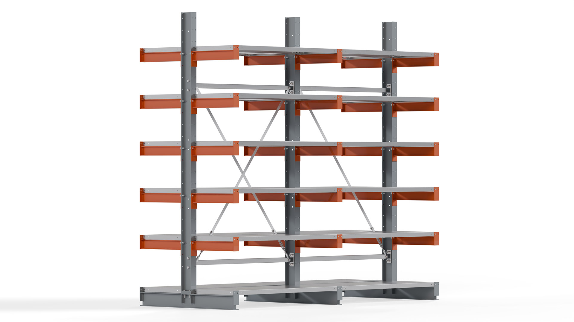Kragarmregal KARL basic - lackiert - Breite: 256 cm - Höhe: 250 cm - Tiefe: 50 cm - Traglast je Kragarm: 870 kg - beidseitig