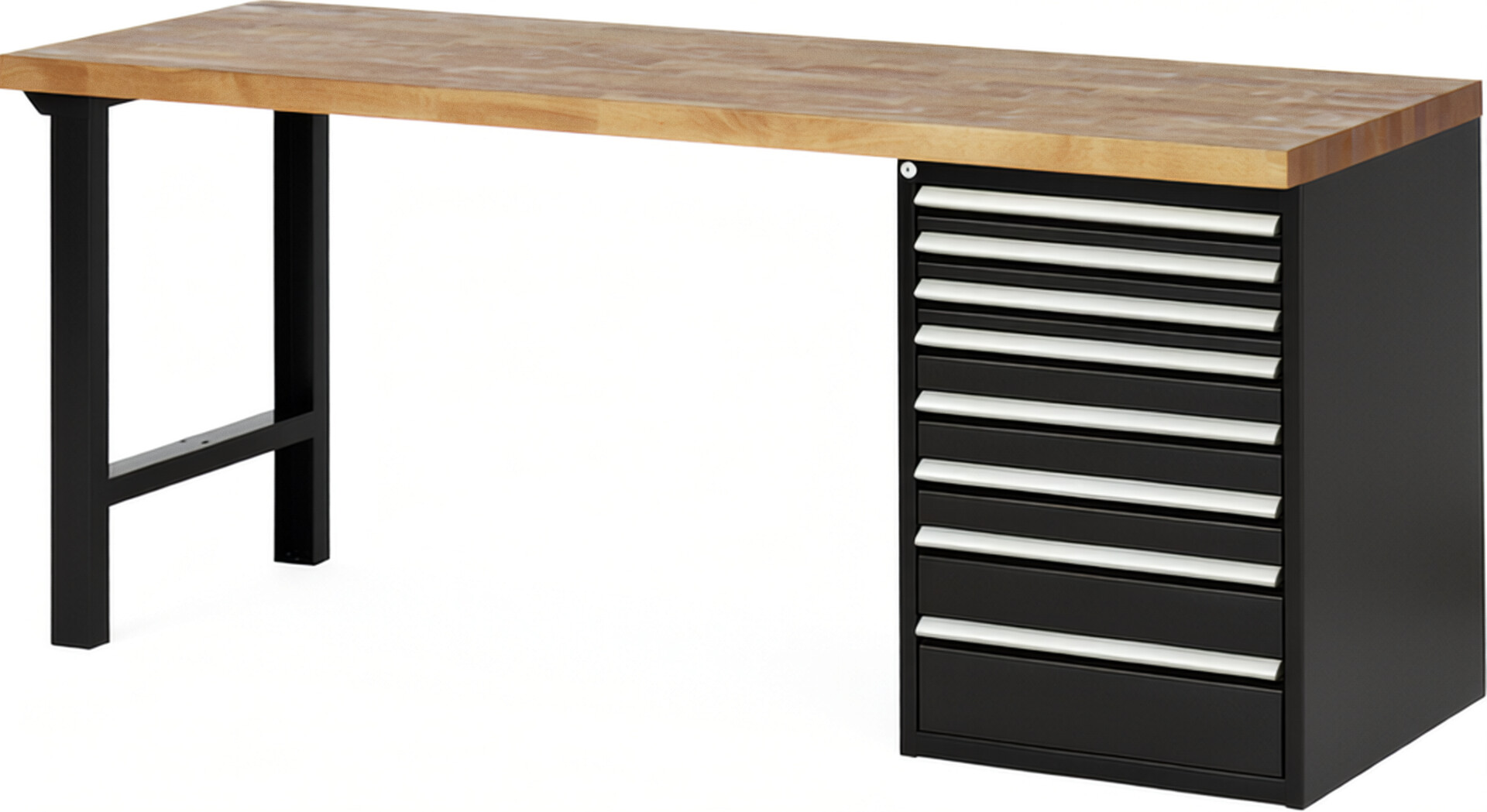 RAU Werkbank schwarz - Breite 200 cm - Tiefe 70 cm - Höhe 84 cm - Buche-Massiv Arbeitsplatte 40 mm