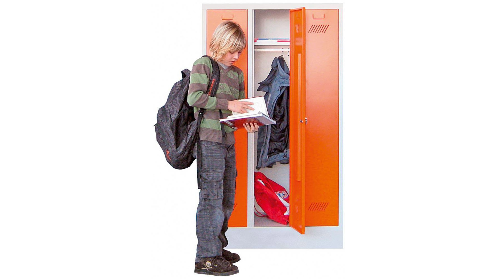 Schulschrank, Spindschrank f. Schulen, Breite 93 cm, Höhe 160 cm, Tiefe 50 cm, 3 Abteil(e)