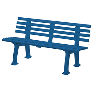Parkbank aus Kunststoff, mit 2 Füßen, 5 Sitz- und 4 Lehnlatten 50x30 mm, Breite 1500 mm, blau