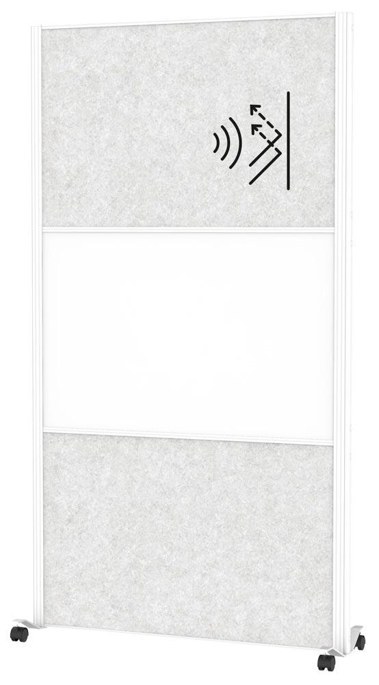 Akustik-Stellwand, BxTxH 1000x44x1800 mm, 2x Textil, hellgrau, 1x Whiteboard, mobil