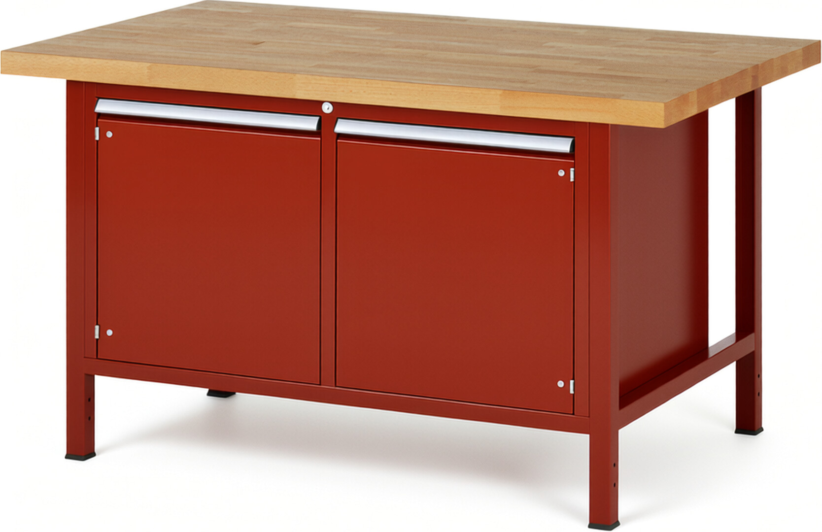 RAU Werkbank rot - Breite 150 cm - Tiefe 90 cm - Höhe 104 cm - Buche-Massiv Arbeitsplatte 40 mm