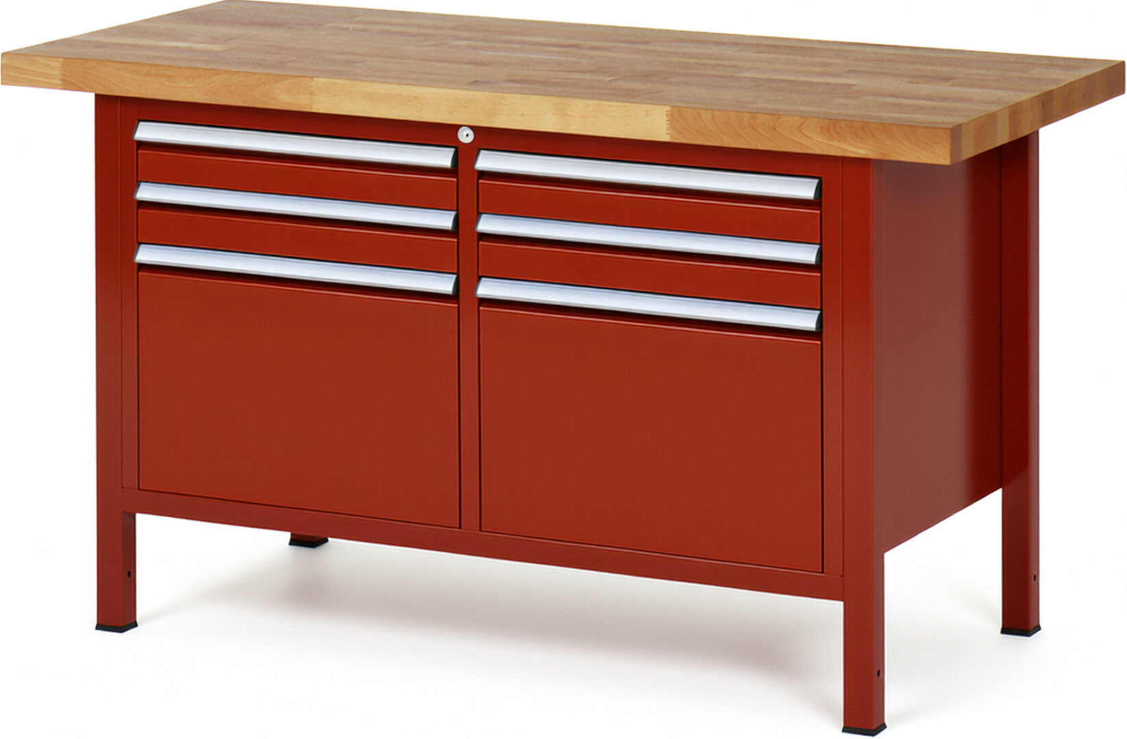 RAU Werkbank rot - Breite 150 cm - Tiefe 70 cm - Höhe 104 cm - Buche-Massiv Arbeitsplatte 40 mm