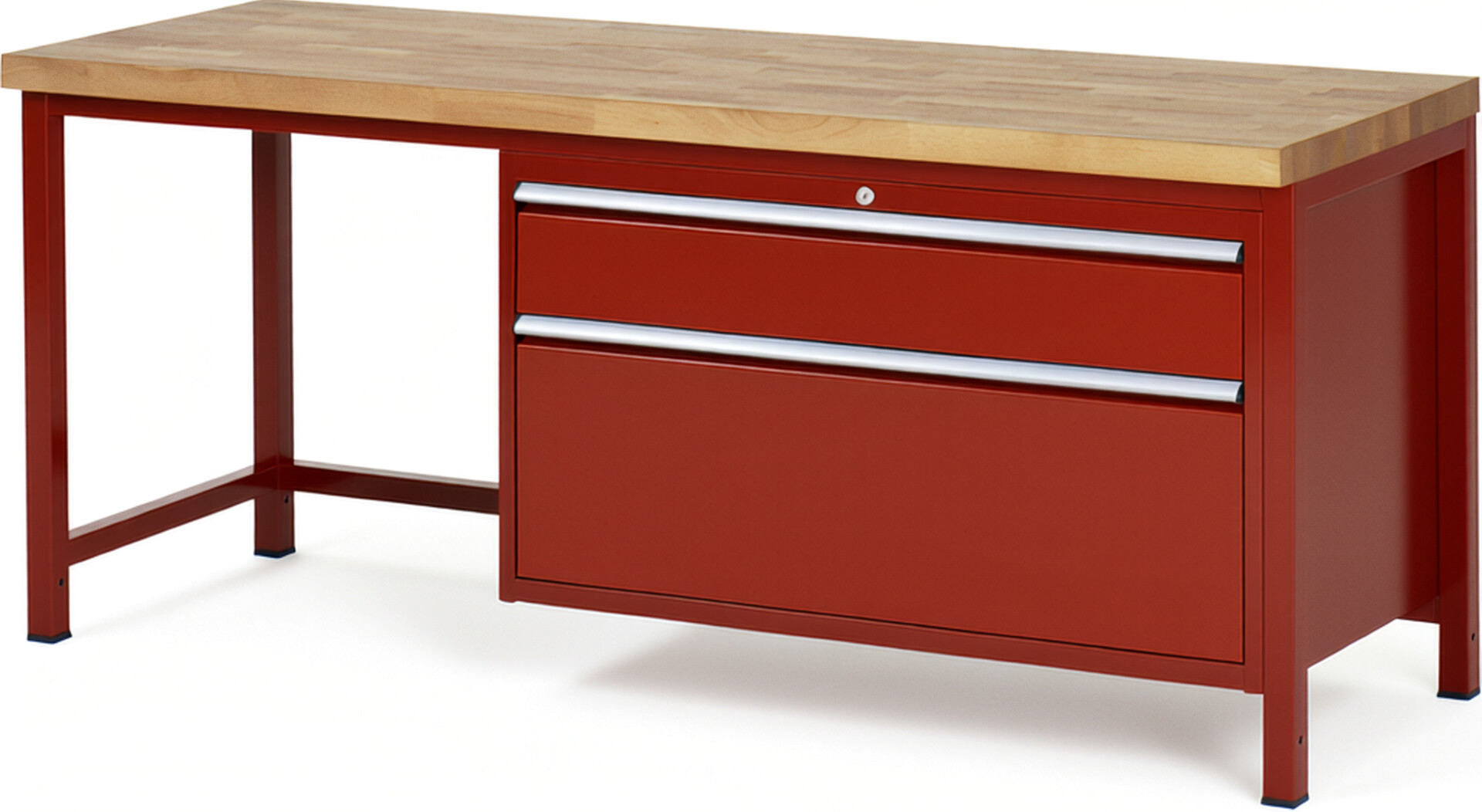 Werkbank Modell 8356 rot, BxTxH 2000x700x840 mm,  Buche-Massiv Arbeitsplatte 40 mm,  2 Schubladen mit  Vollauszug 100 % und  SoftClosing