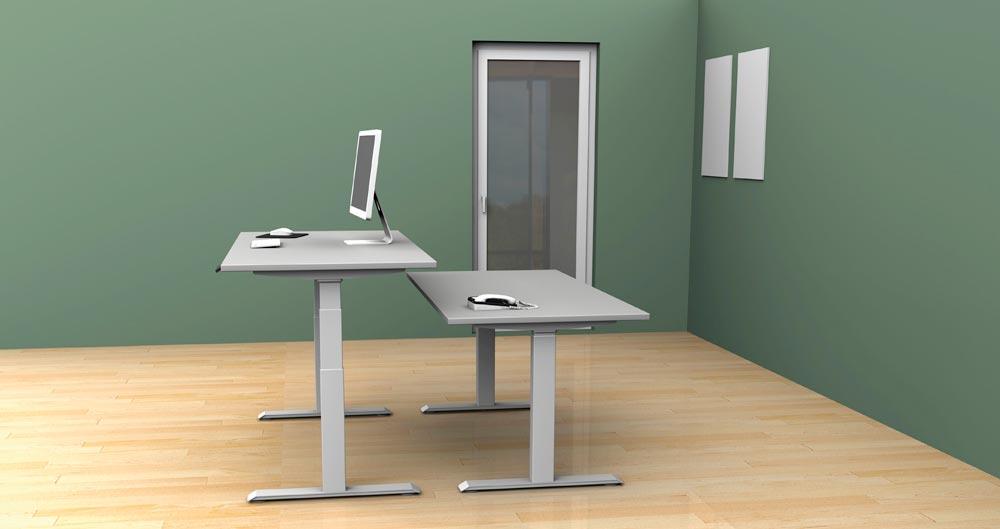 Schreibtisch, elektr. höhenverstellbar, BxTxH 1600x800x630-1280 mm, Melamin-Platte 25 mm, buche/silber