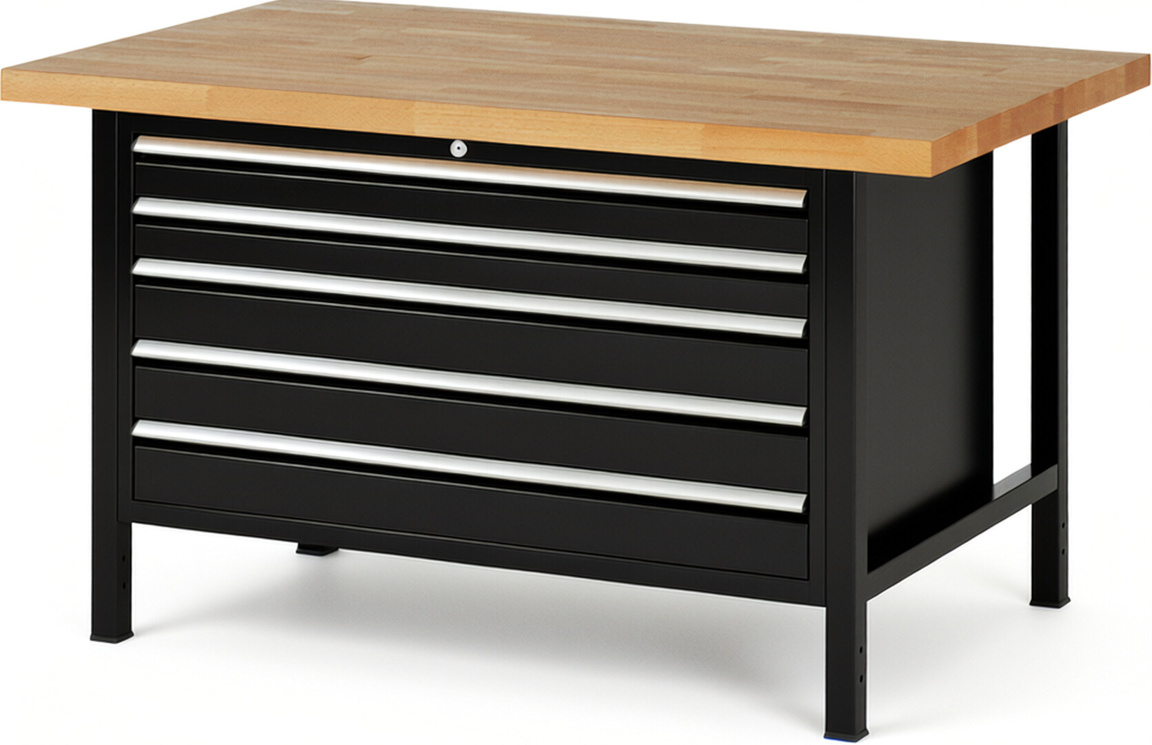 RAU Werkbank schwarz - Breite 150 cm - Tiefe 90 cm - Höhe 104 cm - Buche-Massiv Arbeitsplatte 40 mm