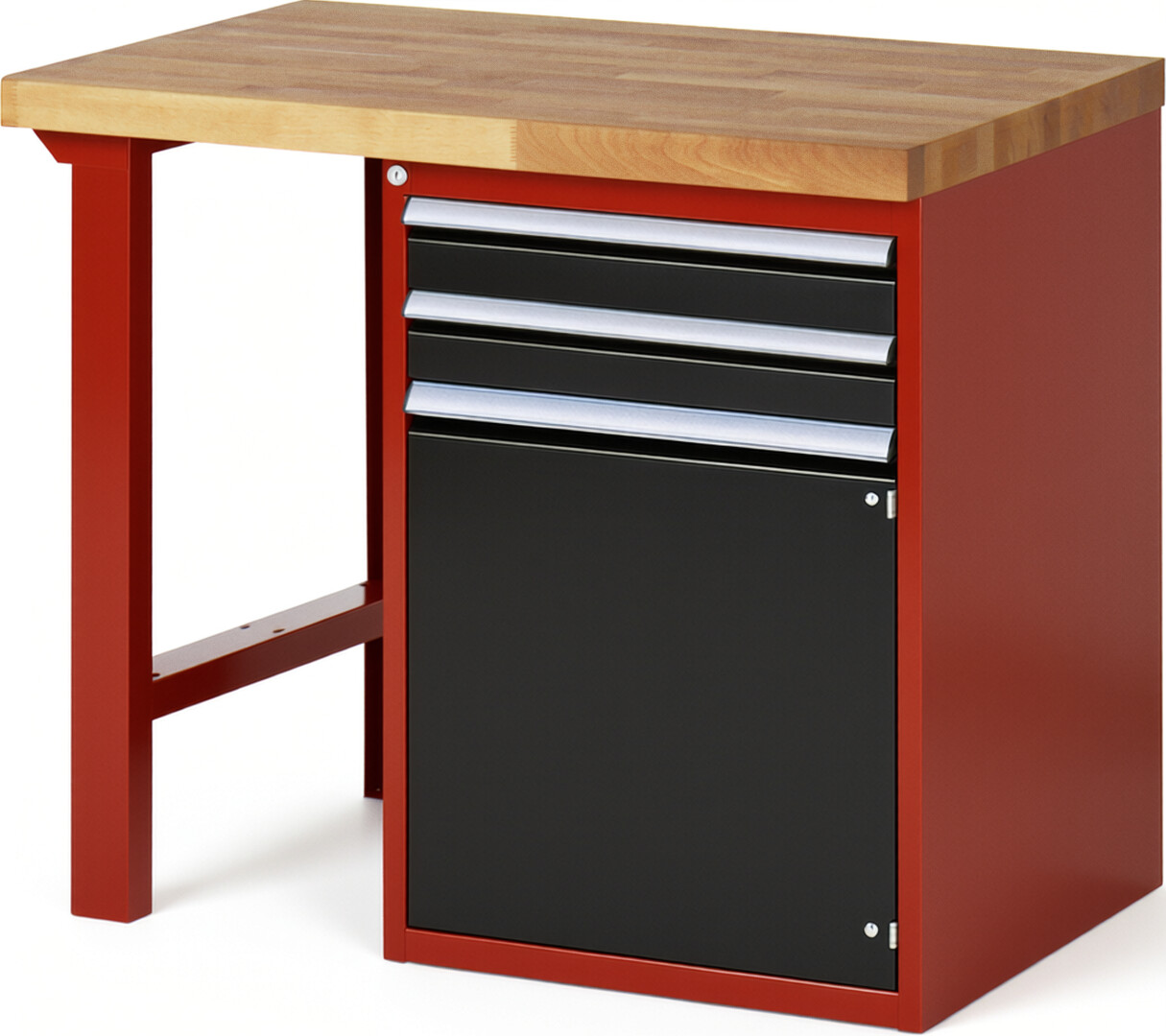 Werkbank Modell 7503 rot - schwarz, BxTxH 1000x700x840 mm,  Buche-Massiv Arbeitsplatte 40 mm,  2 Schubladen mit  Vollauszug 100 % und  SoftClosing