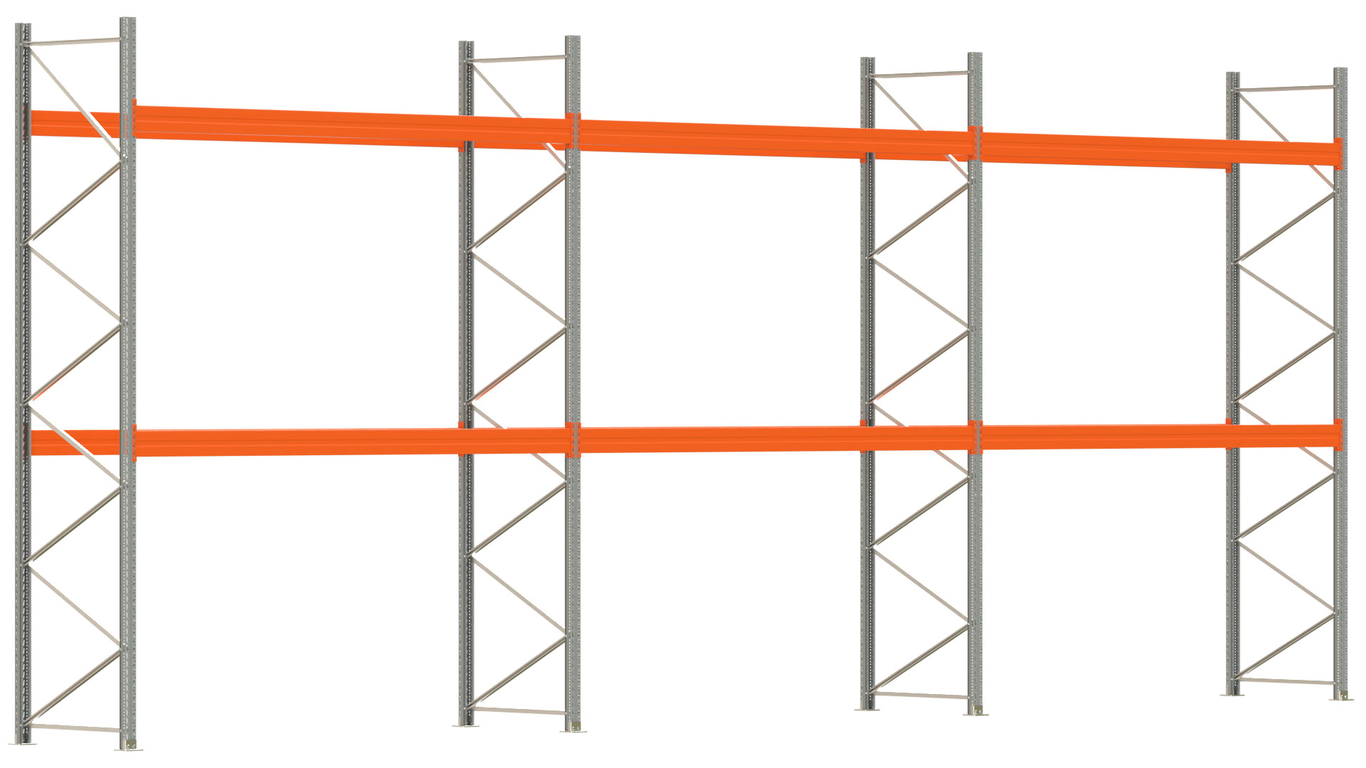 Palettenregal ARTUS - Breite 1114 cm - Höhe 450 cm - Tiefe 110 cm - 2 Träger-Ebenen - max. Fachlast 4000 kg - 36 Palettenstellplätze
