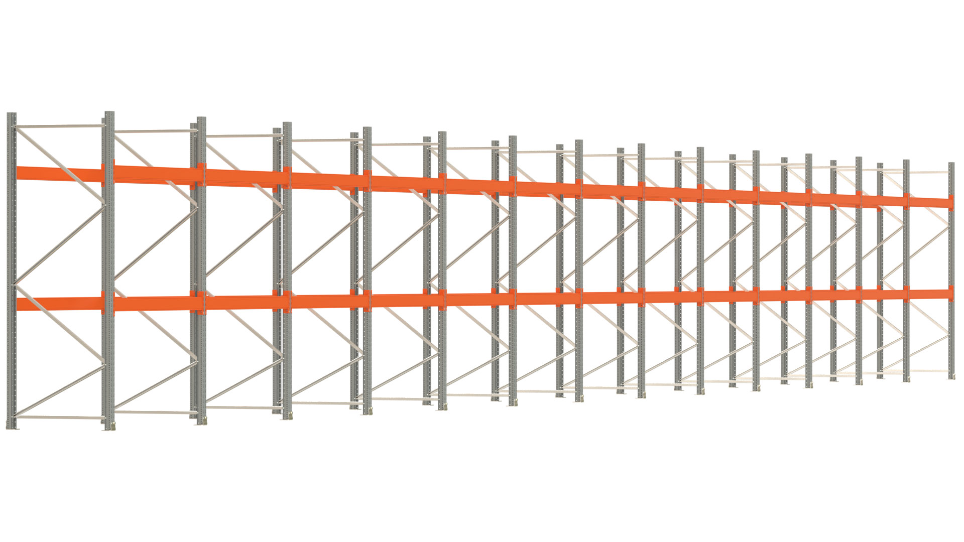 Palettenregal ARTUS - Breite 2589 cm - Höhe 300 cm - Tiefe 110 cm - 2 Träger-Ebenen - max. Fachlast 2000 kg - 78 Palettenstellplätze