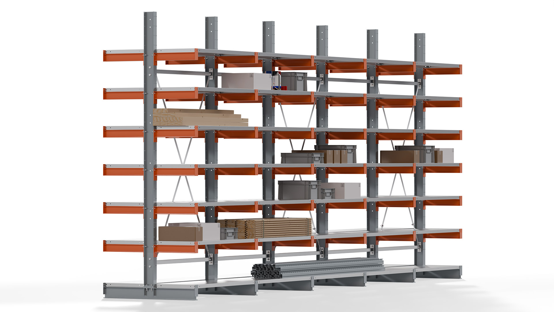Kragarmregal KARL basic - lackiert - Breite: 640 cm - Höhe: 300 cm - Tiefe: 50 cm - Traglast je Kragarm: 870 kg - beidseitig