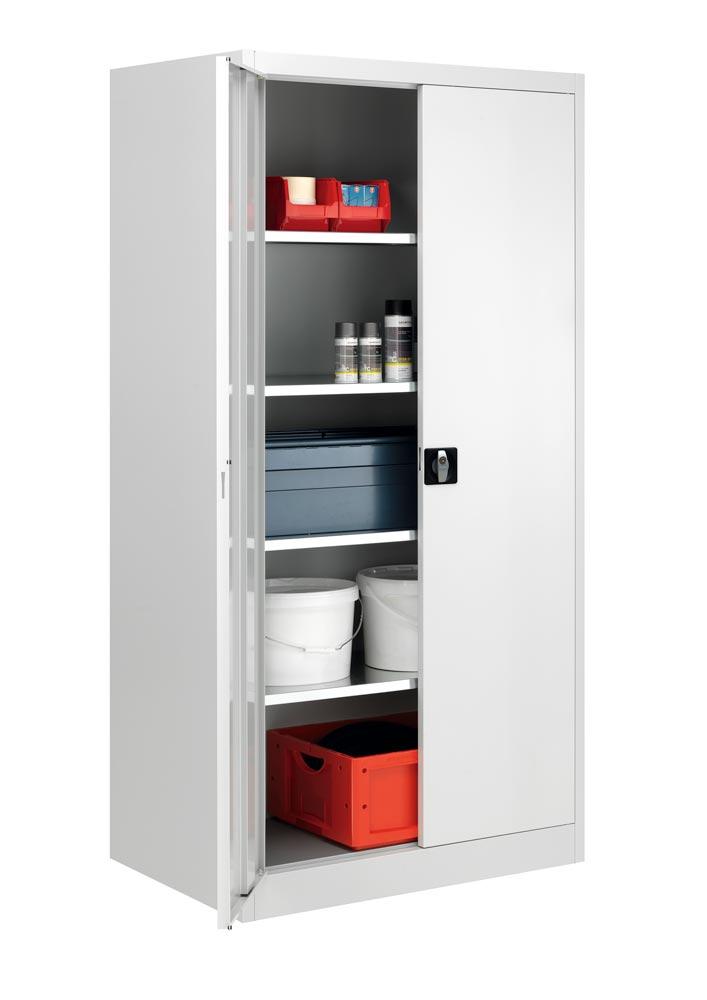 Flügeltürenschrank, 4 verzinkte Fachböden,  Fachböden,BxTxH 950x600x1950 mm, RAL7035