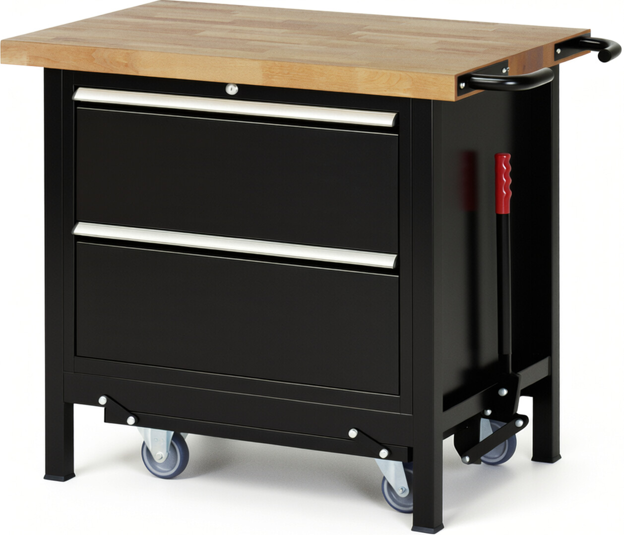 RAU Werkbank schwarz - Breite 100 cm - Tiefe 70 cm - Höhe 88 cm - Buche-Massiv Arbeitsplatte 40 mm