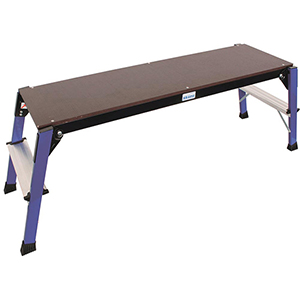 Arbeitspodest, Arbeitsplattform, mit Alu-Holmen blau beschichtet, Phenol-Siebdruck-Platte 1090x385 mm, Traglast 150 kg, Standhöhe 470 mm
