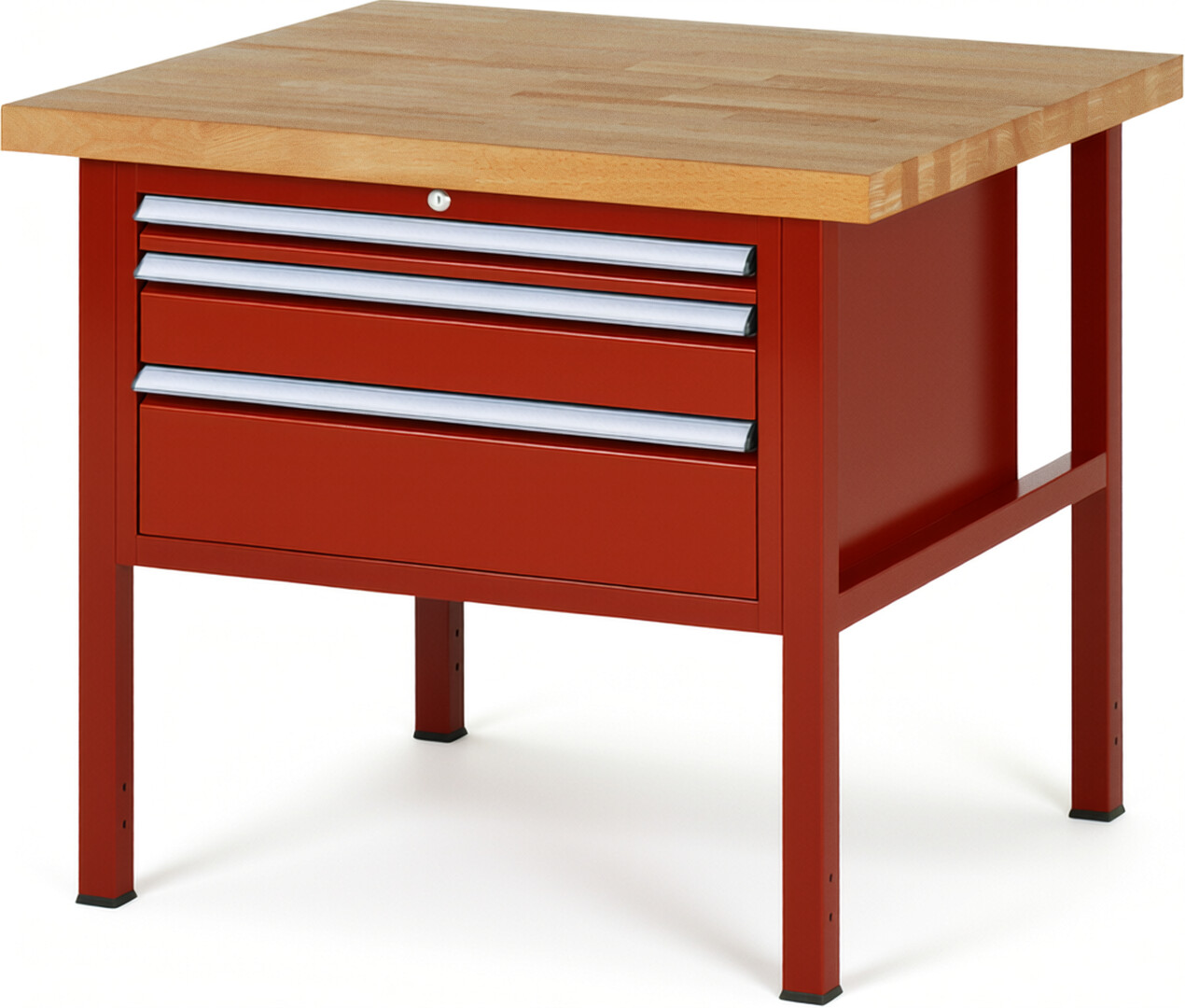 Werkbank Modell 8226 rot, BxTxH 1000x900x840-1040 mm,  Buche-Massiv Arbeitsplatte 40 mm,  3 Schubladen mit  Auszug 90 %