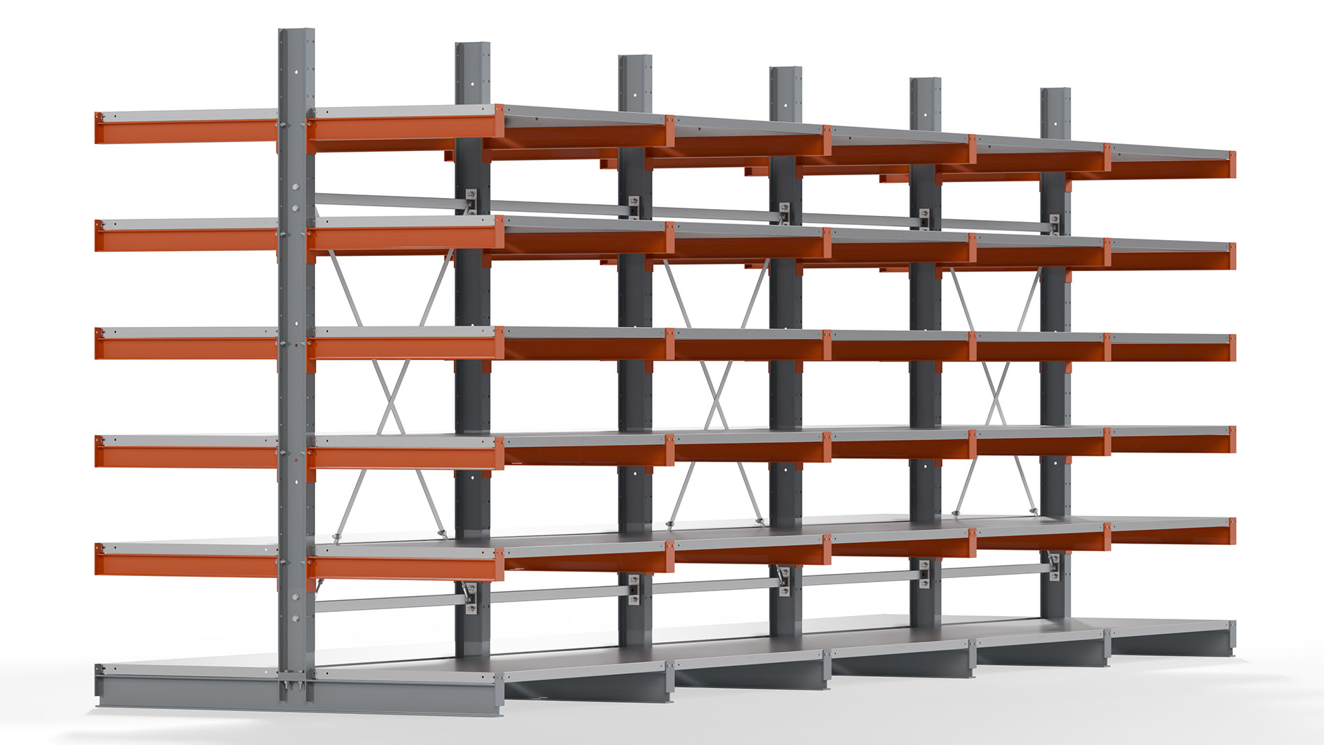 Kragarmregal KARL basic - lackiert - Breite: 640 cm - Höhe: 250 cm - Tiefe: 80 cm - Traglast je Kragarm: 550 kg - beidseitig