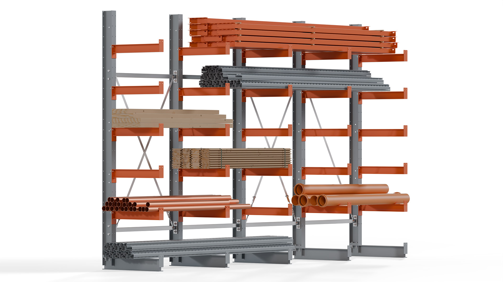 Kragarmregal KARL basic - lackiert - Breite: 400 cm - Höhe: 250 cm - Tiefe: 60 cm - Traglast je Kragarm: 730 kg - einseitig