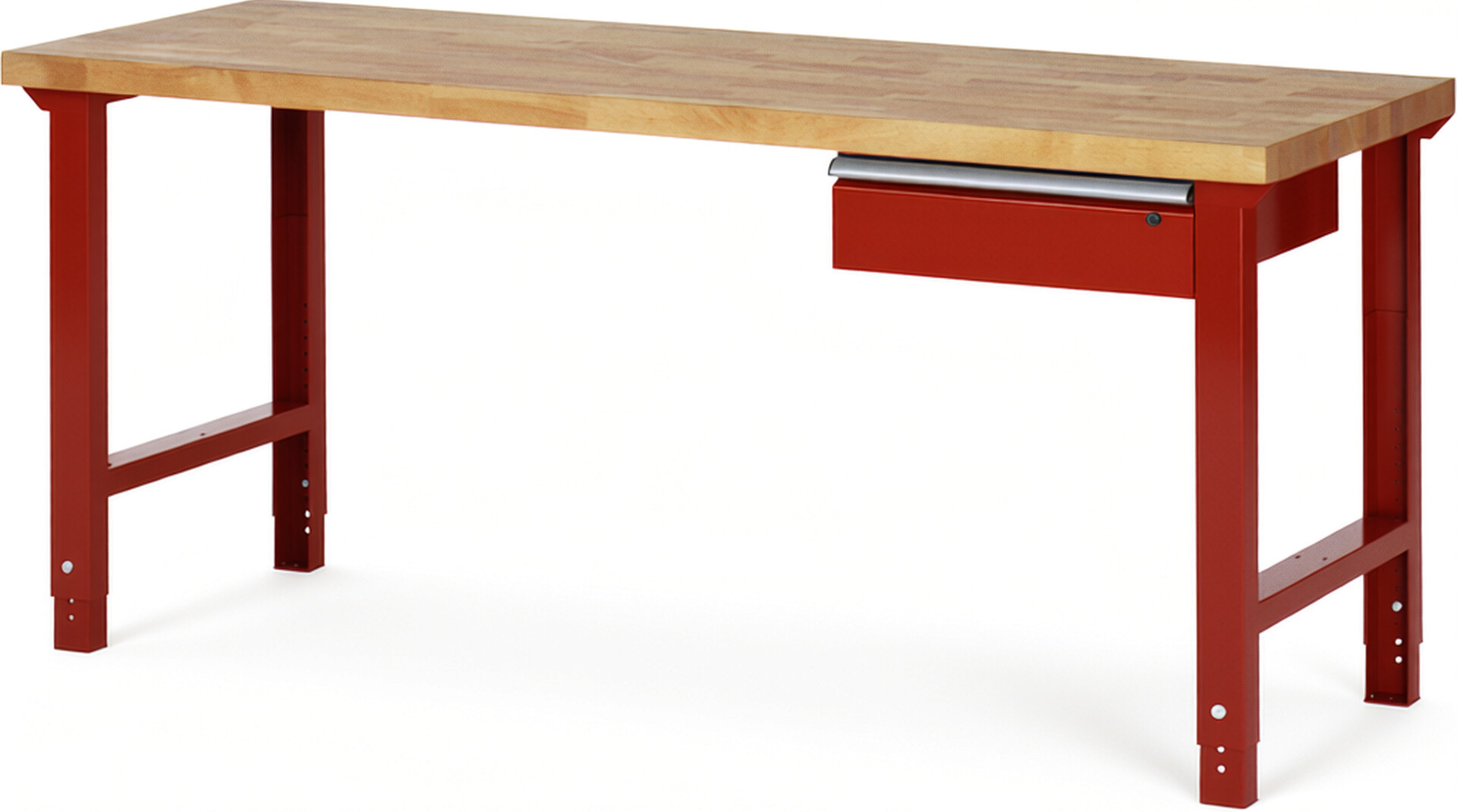 Werkbank Modell 7001 rot, BxTxH 2000x700x790-1140 mm,  Buche-Massiv Arbeitsplatte 40 mm,  1 Schublade mit  Auszug 90 %