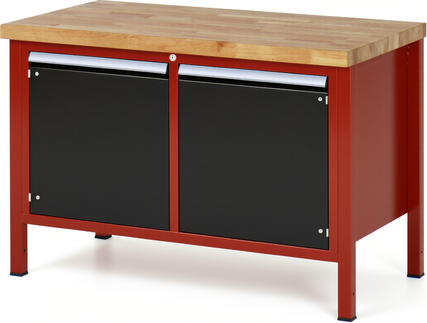 Werkbank Modell 8465 rot - schwarz, BxTxH 1250x700x840-1040 mm,  Buche-Massiv Arbeitsplatte 40 mm
