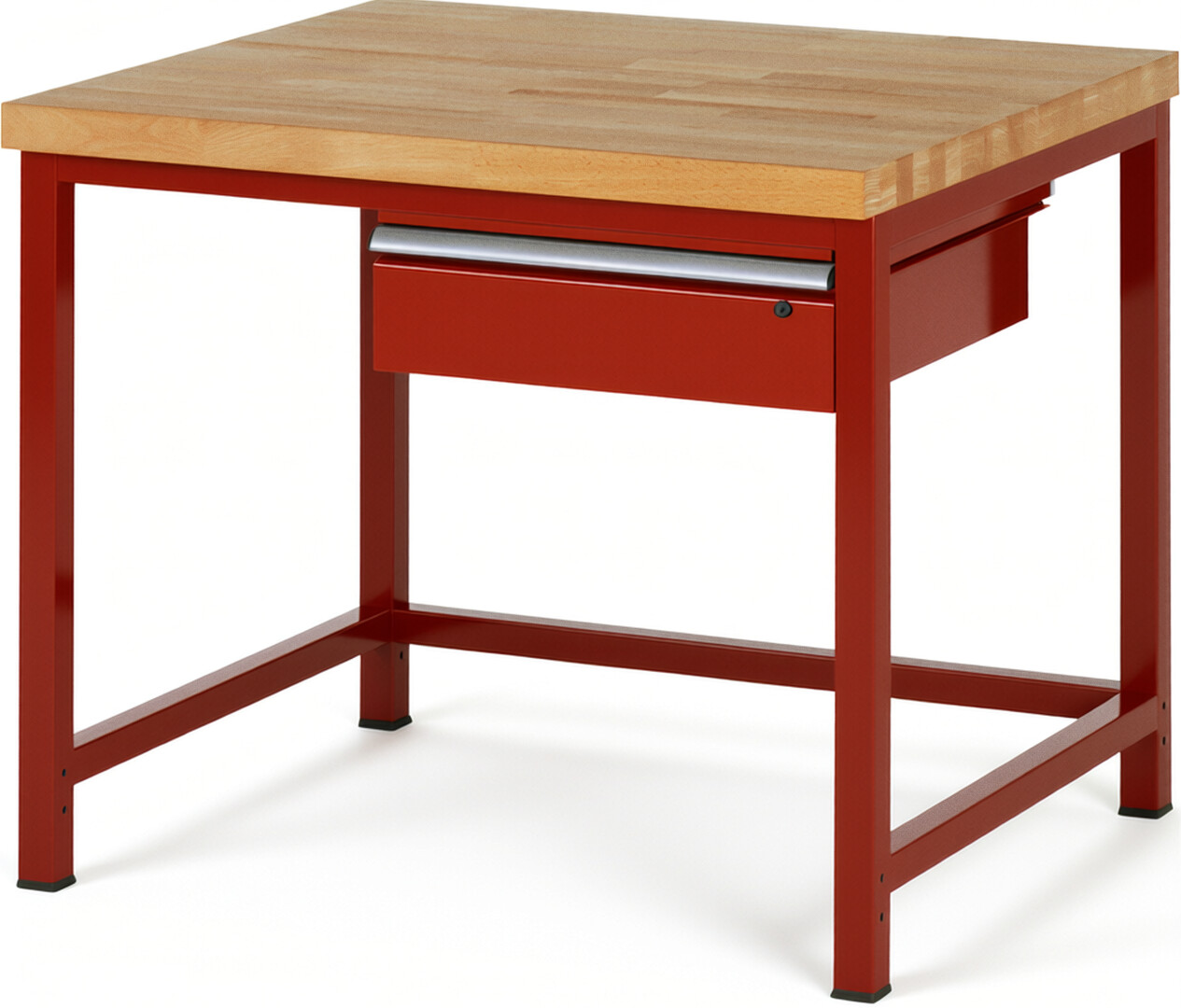 Werkbank Modell 8001 rot, BxTxH 1000x900x840-1040 mm,  Buche-Massiv Arbeitsplatte 40 mm,  1 Schublade mit  Auszug 90 %