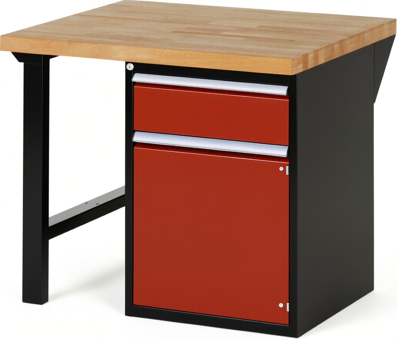 RAU Werkbank schwarz - rot - Breite 100 cm - Tiefe 90 cm - Höhe 84 cm - Buche-Massiv Arbeitsplatte 40 mm