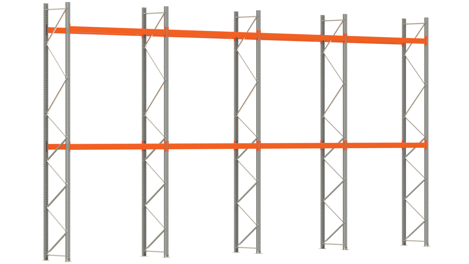 Palettenregal ARTUS - Breite 1122,5 cm - Höhe 550 cm - Tiefe 80 cm - 2 Träger-Ebenen - max. Fachlast 3000 kg - 24 Palettenstellplätze